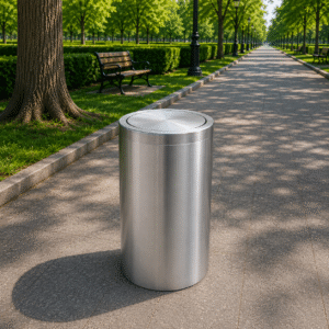 Thùng rác inox nắp lật tròn KT: 480x830mm