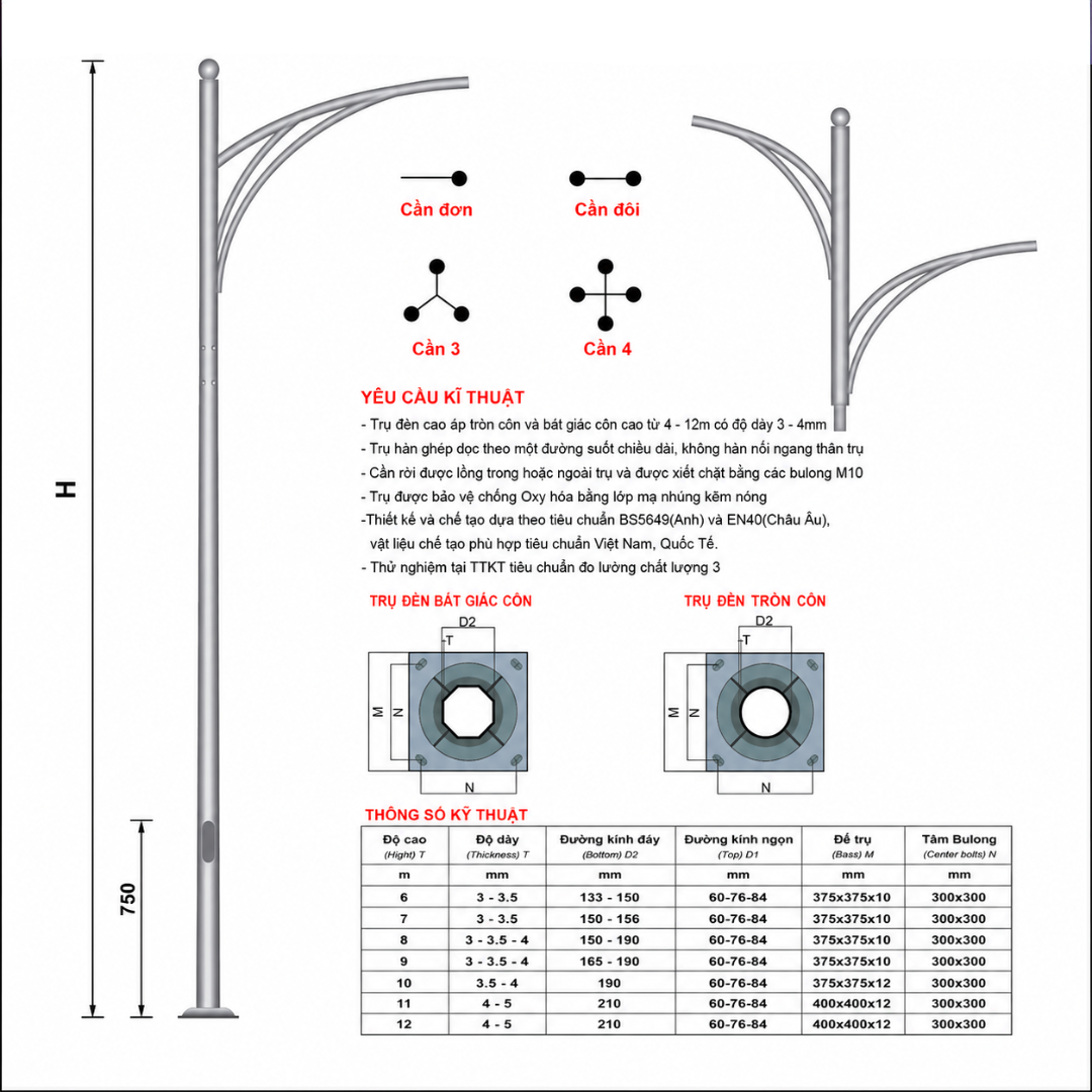 Cột đèn cao áp DH 34