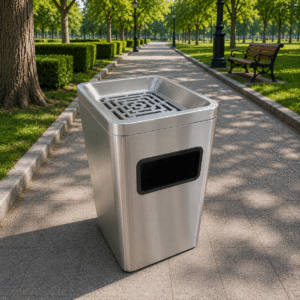 Thùng rác inox gạt tàn vuông