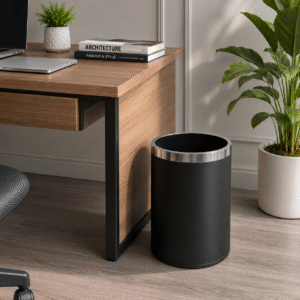 Thùng rác sắt, màu đen, để phòng dạng tròn HX04