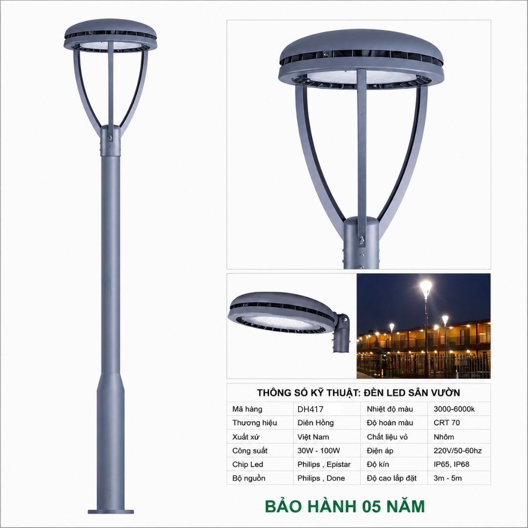 Đèn Led Sân Vườn Chiếu Sáng DH417